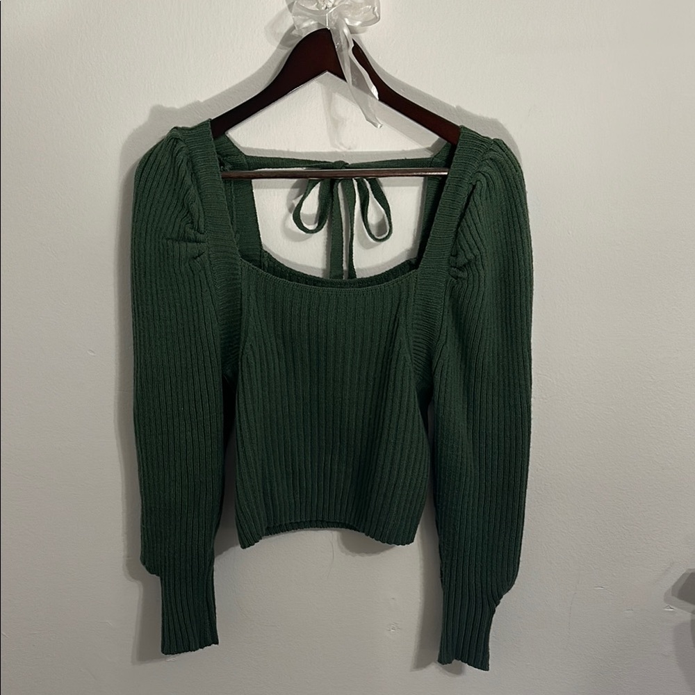 Vici Green Knit Sweater with Tie Back